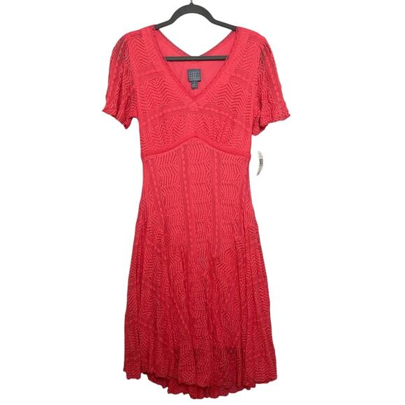 Rabbit Rabbit Rabbit Midi Dress Size 10 Coral Lace Overlay Romantic Babydoll NEW - Picture 1 of 14